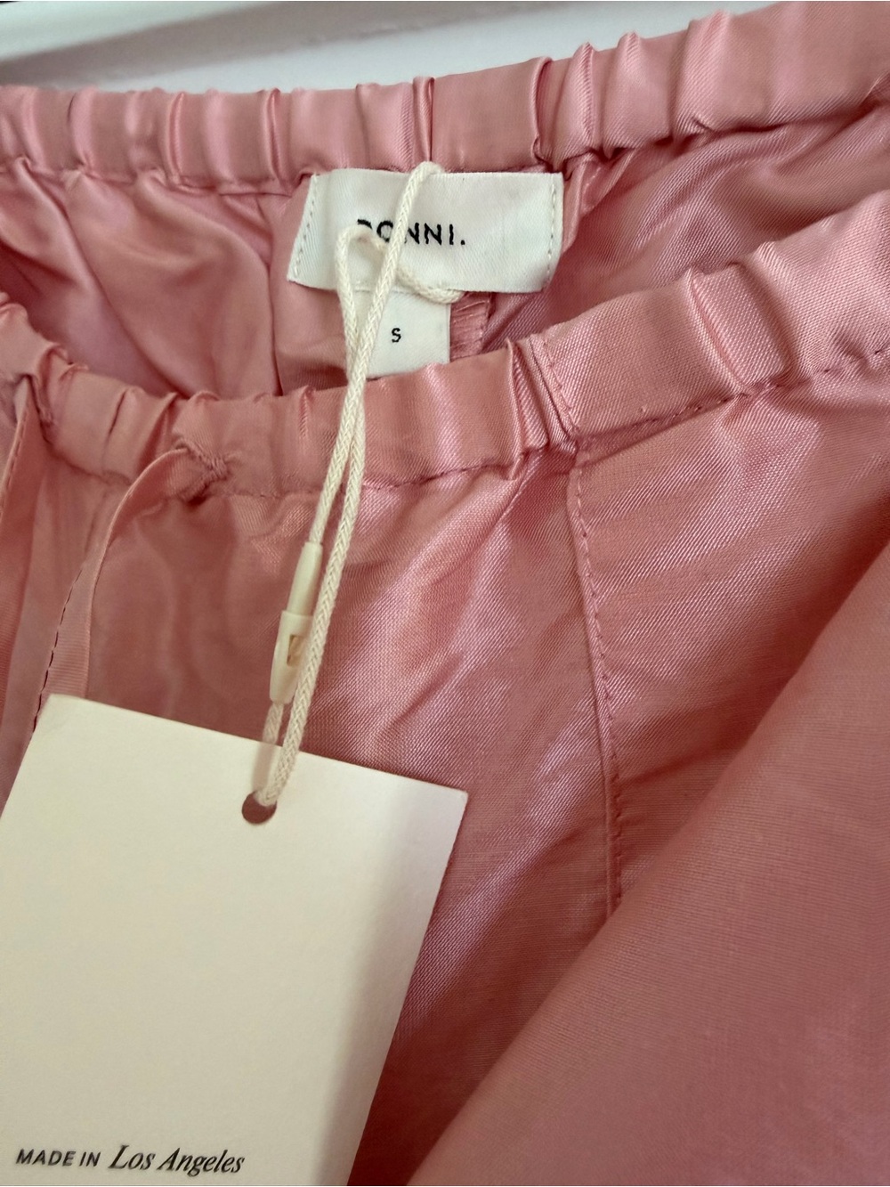 DONNI. Blush Pink Satin Cropped Wide-Leg Pants - Picture 4 of 4